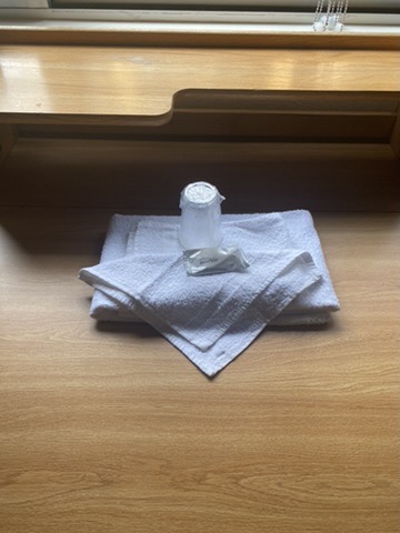 Mesa Court accommodations: Provided cup, towels and washcloths.